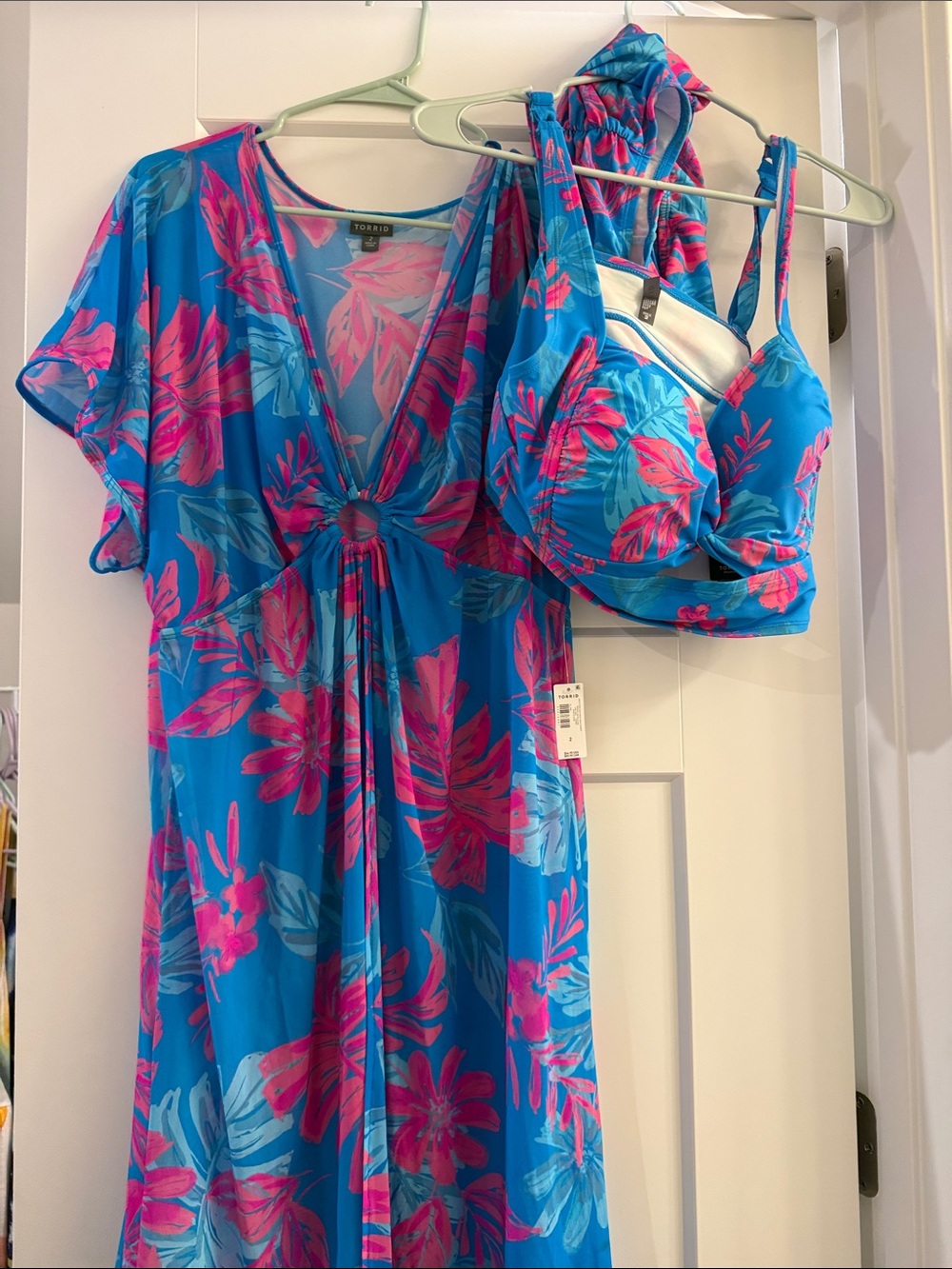 Torrid Blue & Pink Floral Swim Cover-Up with Bikini Top